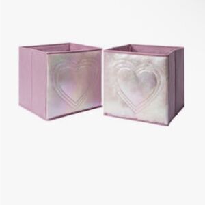 2 Pack Iridescent Pink Heart Collapsible Bins See pictures for size